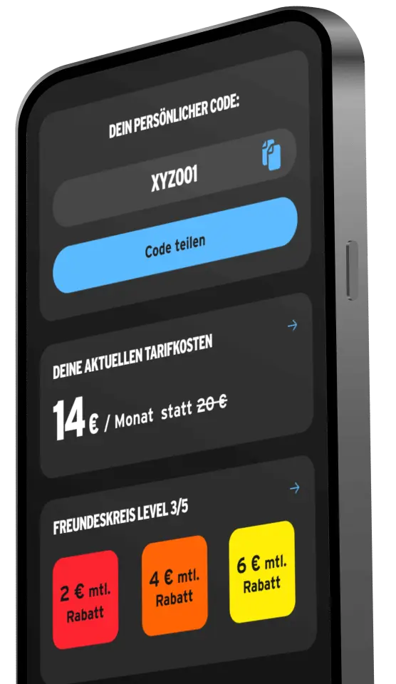 Freundeskreis in der congstar App: Code, aktuelle Ersparnis und Freundeskreis-Level.